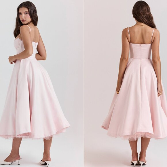 House of CB 'Mademoiselle' Ballerina Pink Satin Tulle Midi Dress NWOT - Picture 4 of 12